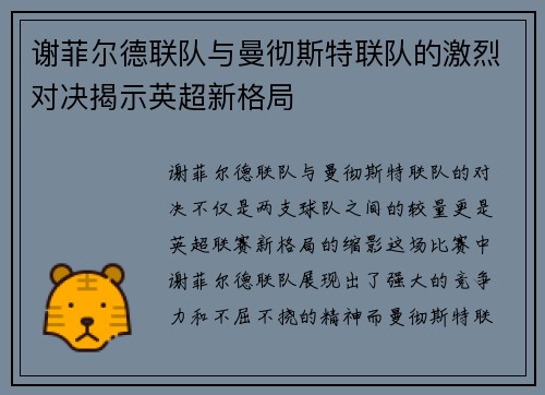 谢菲尔德联队与曼彻斯特联队的激烈对决揭示英超新格局