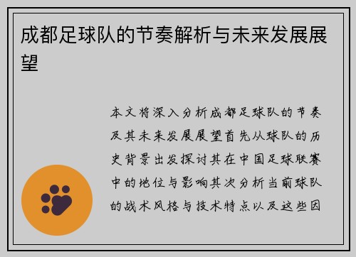 成都足球队的节奏解析与未来发展展望