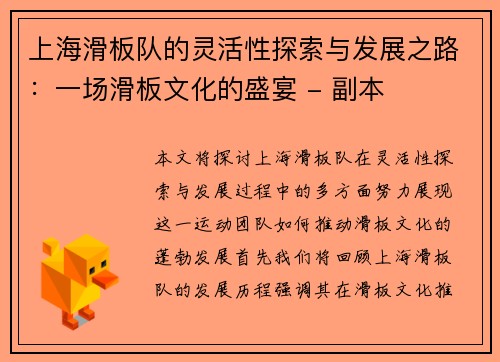 上海滑板队的灵活性探索与发展之路：一场滑板文化的盛宴 - 副本