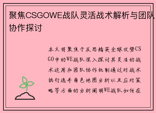 聚焦CSGOWE战队灵活战术解析与团队协作探讨